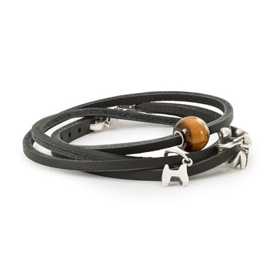 Double Leather Bracelet Black/Silver