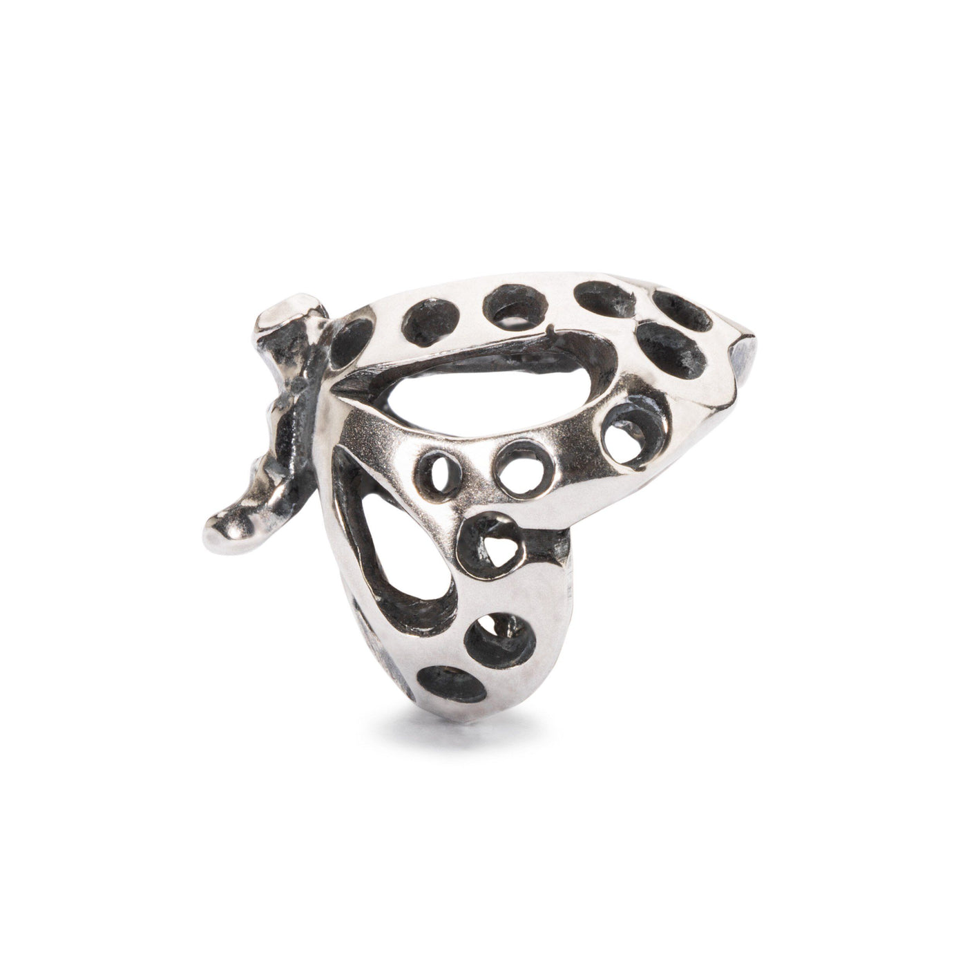 Dancing butterfly jewellery bead in silver.