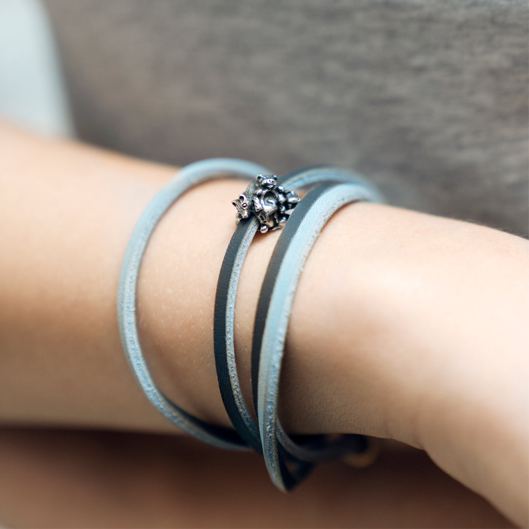 Leather Bracelet Light Blue/Dark Grey