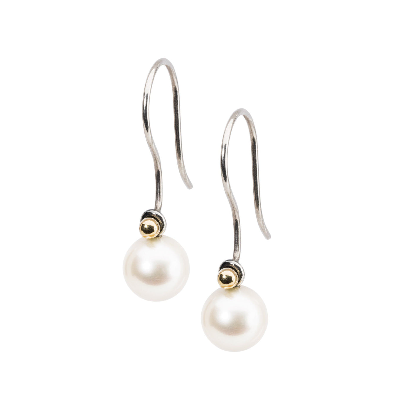 White Pearl Round Drops with Silver and Gold Hooks - Trollbeads Canada