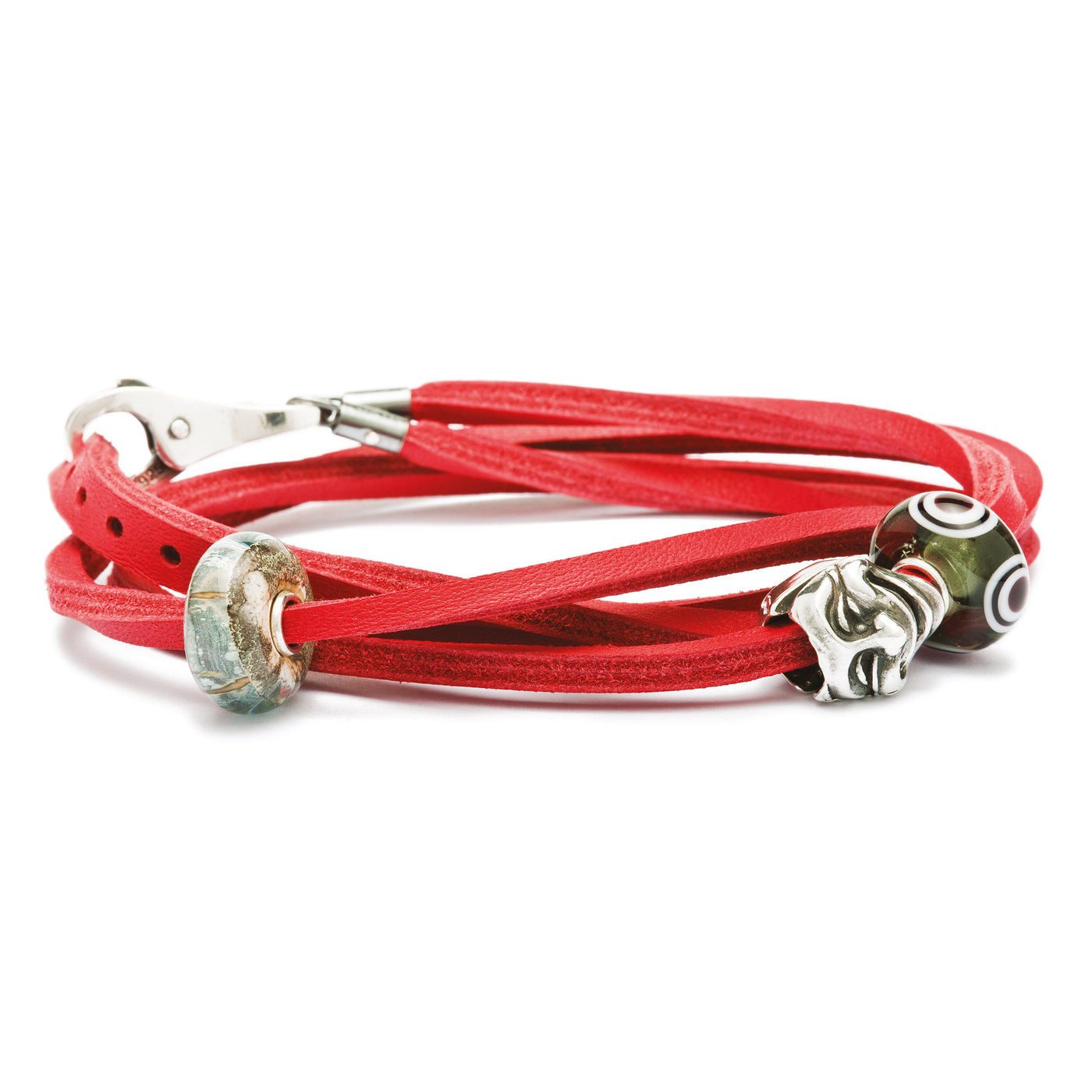 Leather Bracelet Red/Silver - Trollbeads Canada