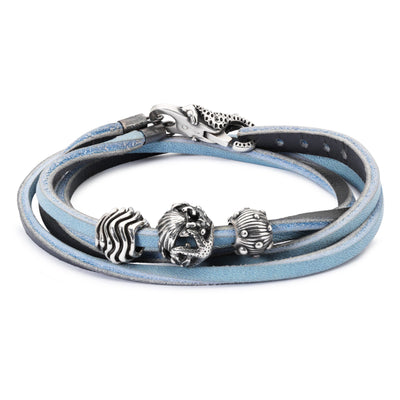 Leather Bracelet Light Blue/Dark Grey - Trollbeads Canada
