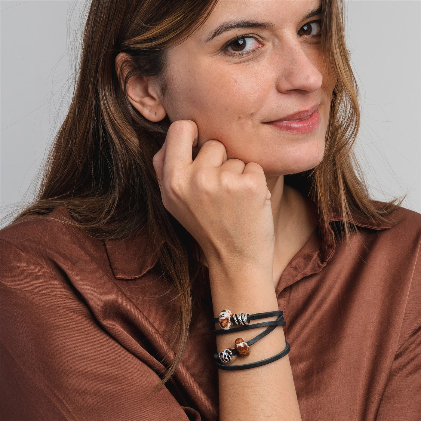 Double Leather Bracelet Black/Silver