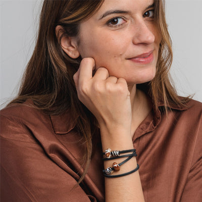 Double Leather Bracelet Black/Silver