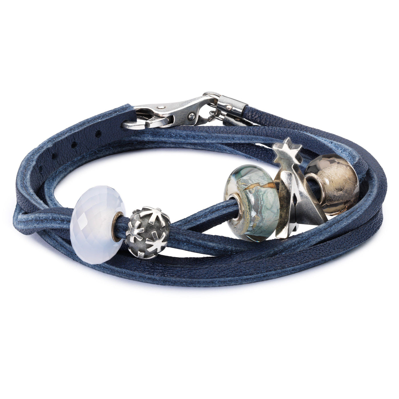 Leather Bracelet Blue/Silver - Trollbeads Canada